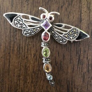 Gorgeous Sterling Dragonfly Pin/Pendant with Gems